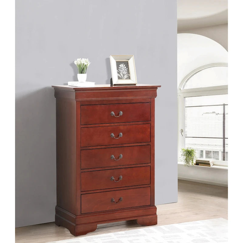 Traditional Cherry 5-Drawer Chest of Drawers - 33W x 18D x 48H, No Assembly