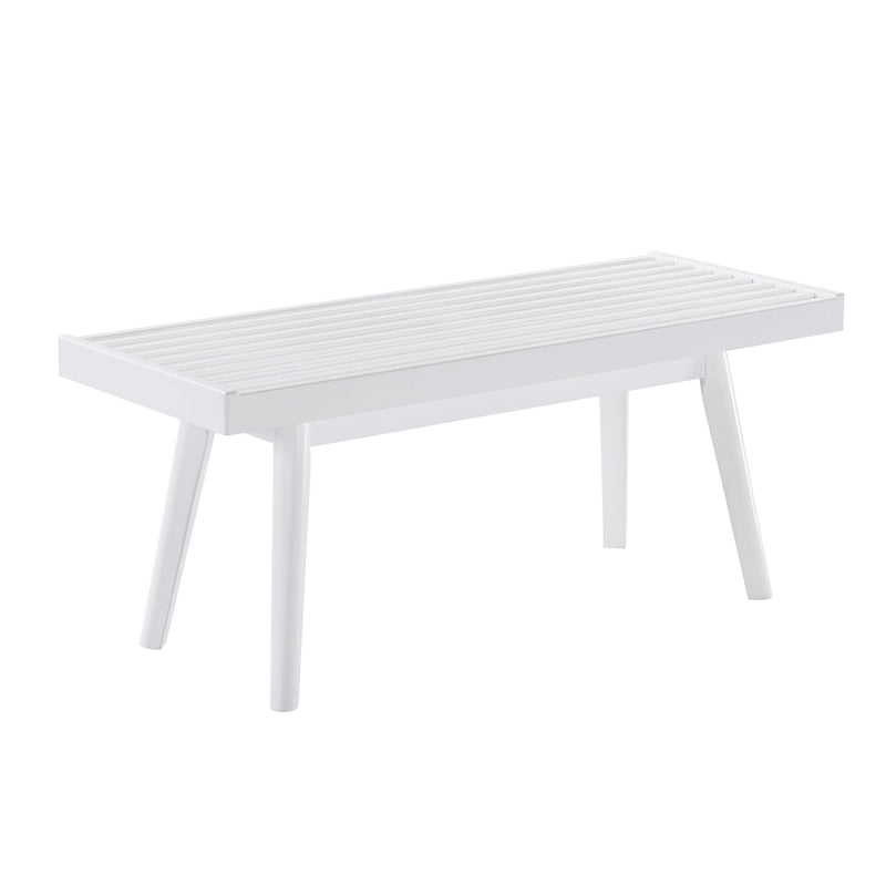 Farmhouse Solid Wood Slatted Bench in White - 41.3W x 16.5D x 17.5H