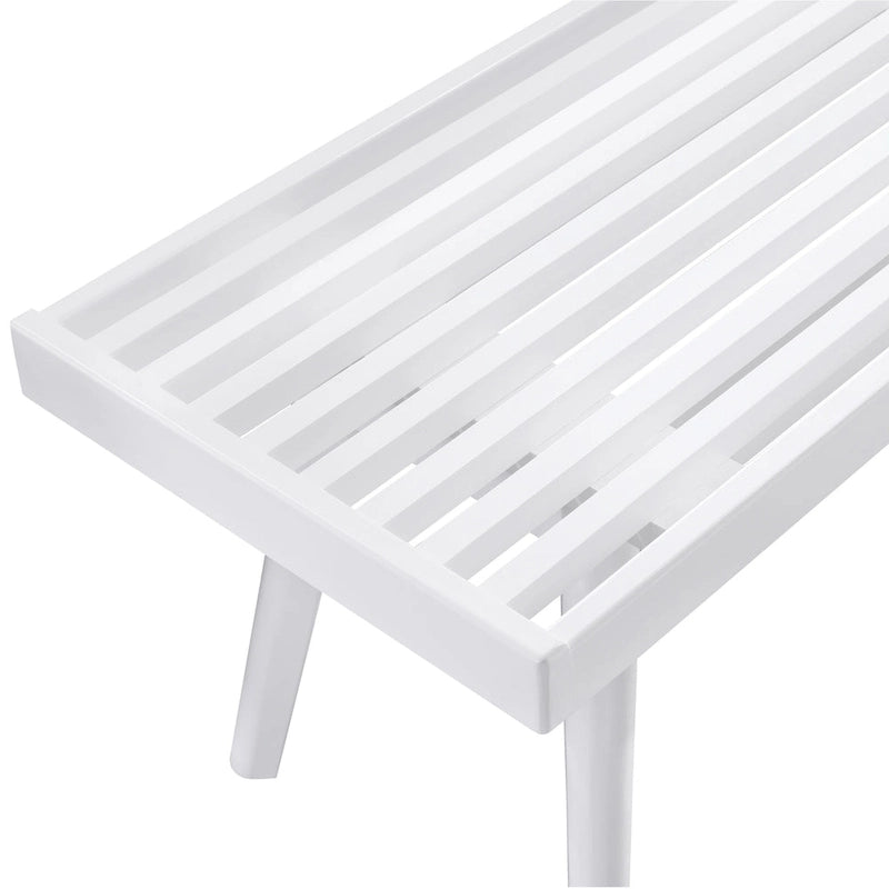 Farmhouse Solid Wood Slatted Bench in White - 41.3W x 16.5D x 17.5H
