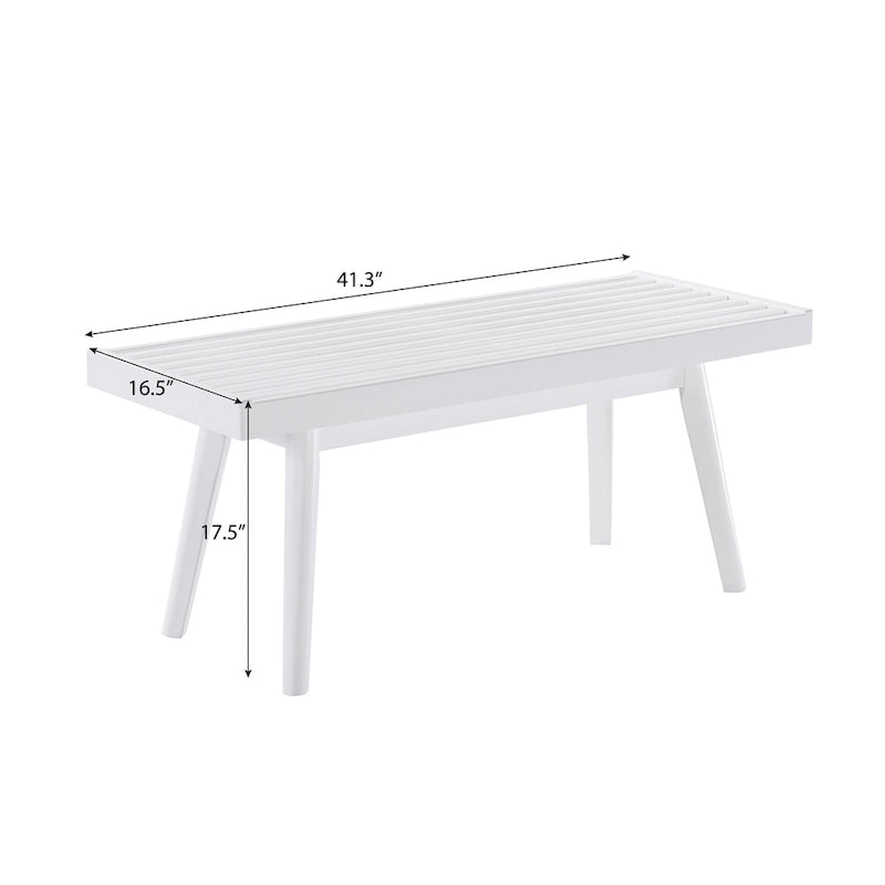 Farmhouse Solid Wood Slatted Bench in White - 41.3W x 16.5D x 17.5H