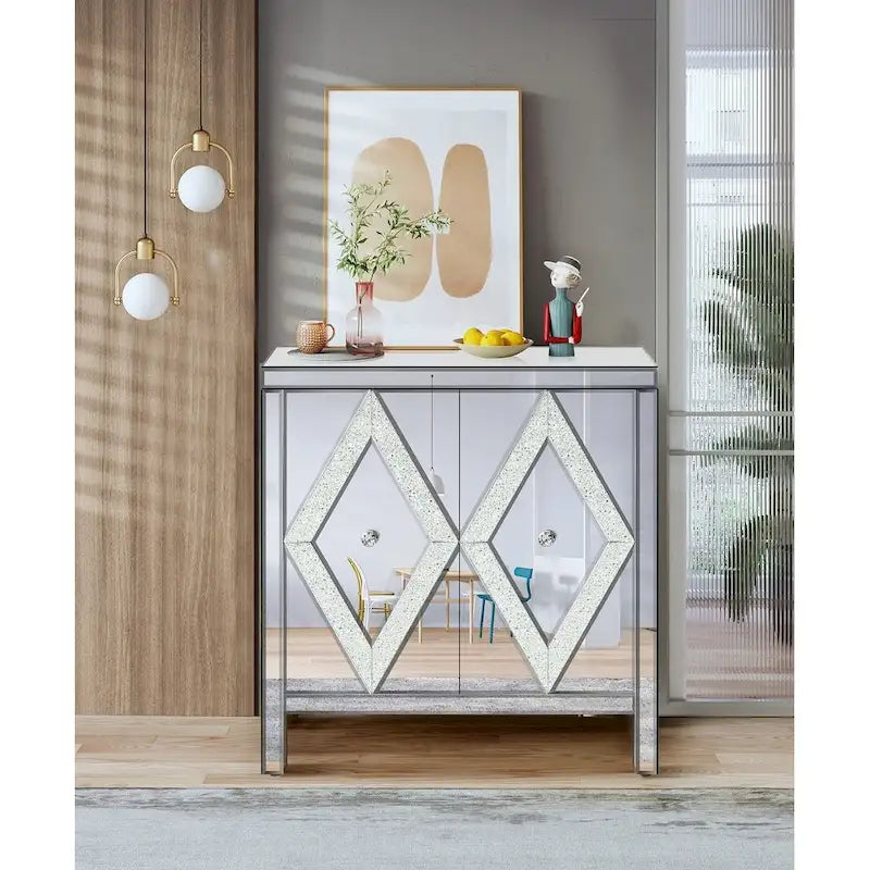 Storage Cabinet with Mirror Trim Living Room Dining Room Entryway Kitchen