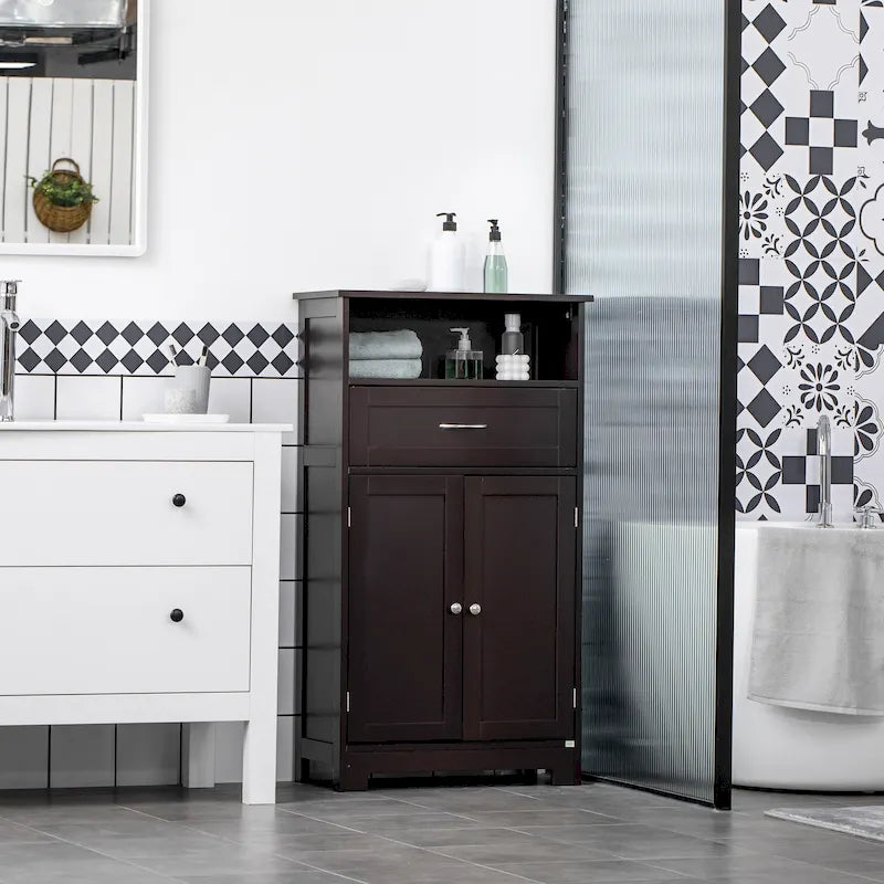 Modern Freestanding Bathroom Storage Cabinet with Drawer & Adjustable Shelf