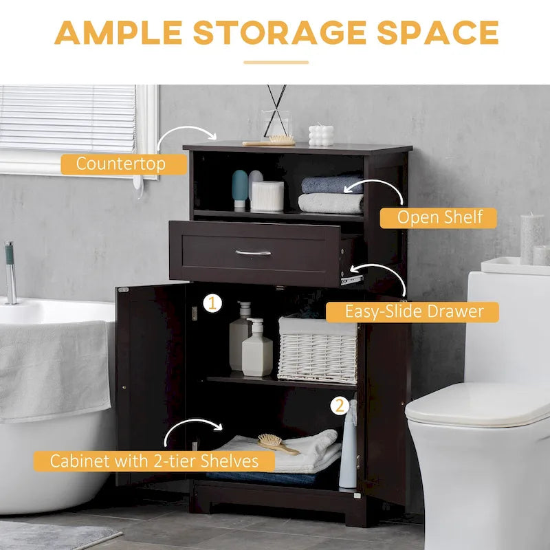 Modern Freestanding Bathroom Storage Cabinet with Drawer & Adjustable Shelf