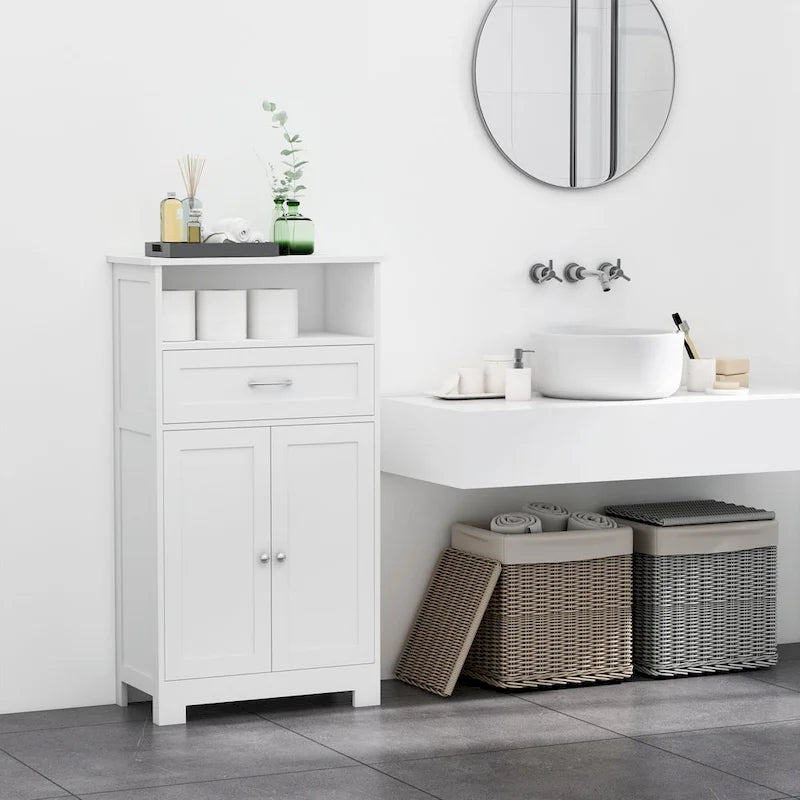 Modern Freestanding Bathroom Storage Cabinet with Drawer & Adjustable Shelf