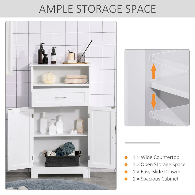 Modern Freestanding Bathroom Storage Cabinet with Drawer & Adjustable Shelf