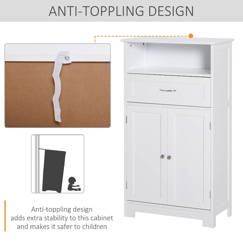 Modern Freestanding Bathroom Storage Cabinet with Drawer & Adjustable Shelf