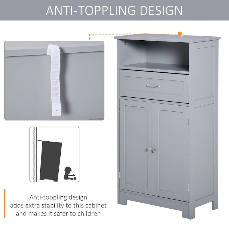 Modern Freestanding Bathroom Storage Cabinet with Drawer & Adjustable Shelf