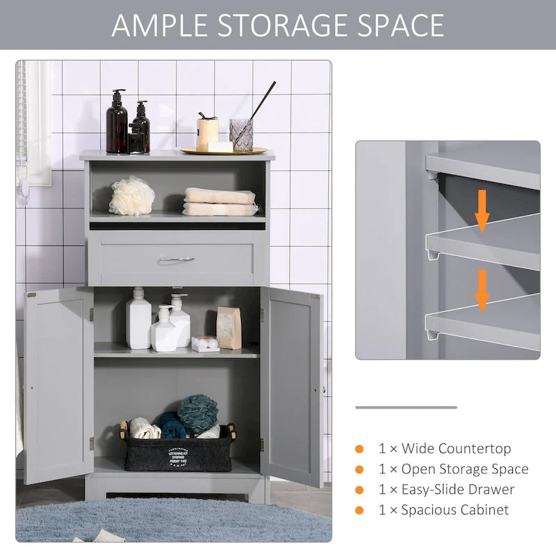 Modern Freestanding Bathroom Storage Cabinet with Drawer & Adjustable Shelf