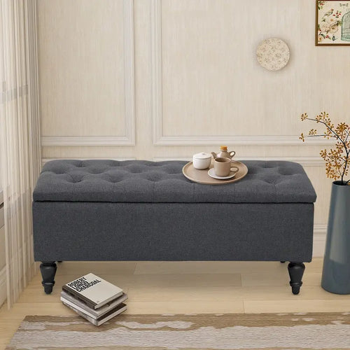 38" Fabric Upholstered Tufted Storage Bench