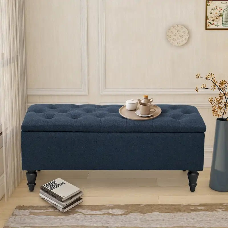 38" Fabric Upholstered Tufted Storage Bench