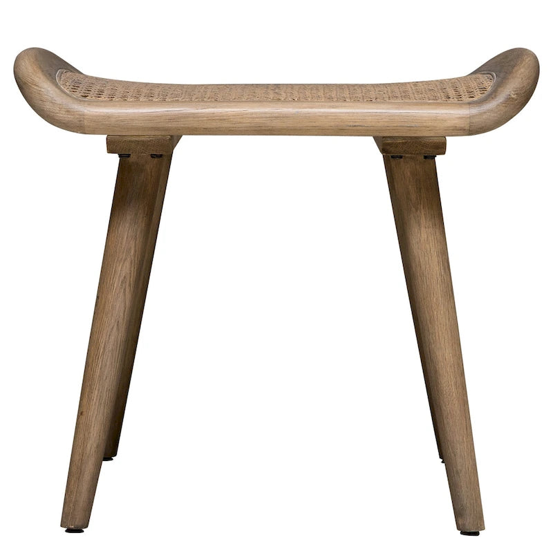 Scandinavian Small Bench with Rattan Top & Oak Frame