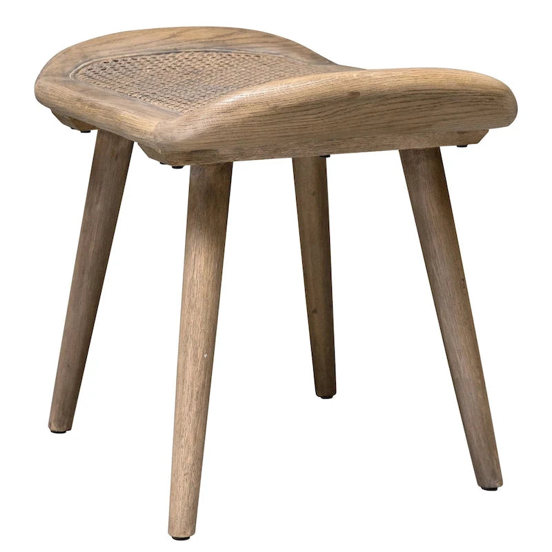 Scandinavian Small Bench with Rattan Top & Oak Frame