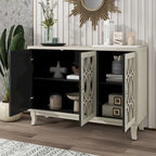 3 Door Mirrored Buffet Cabinet with Silver Handle - N/A
