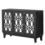 3 Door Mirrored Buffet Cabinet with Silver Handle - N/A