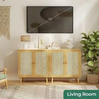 Storage Cabinet with PE Rattan Decor Doors - 15.7D x 31.5W x 34.6H