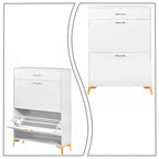 Modern Stylish Wooden Shoe Storage Cabinet with Gold Metal Handles and Legs