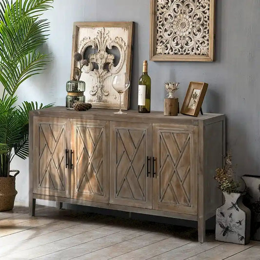 Buffet vintage en bois à 4 portes de 152 cm pour salon ou entrée