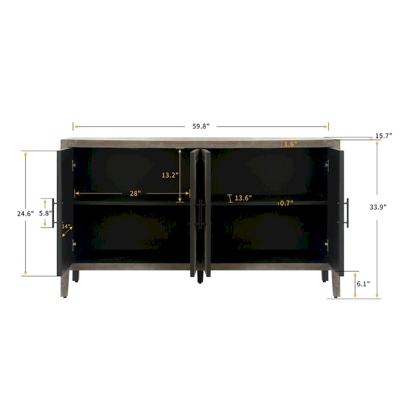59.8in Vintage 4 Door Wooden Sideboard Living Room Entryway Cabinet