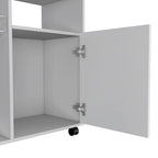 Kitchen Cart with Single Door Cabinet & Four Casters - White Finish
