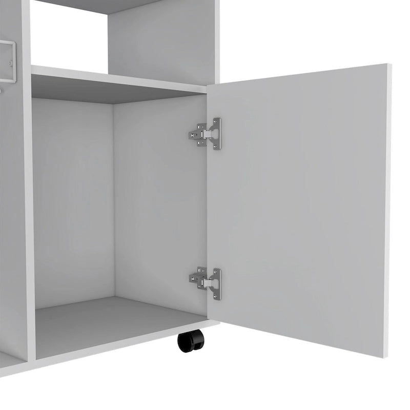 Kitchen Cart with Single Door Cabinet & Four Casters - White Finish