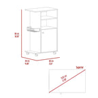 Kitchen Cart with Single Door Cabinet & Four Casters - White Finish