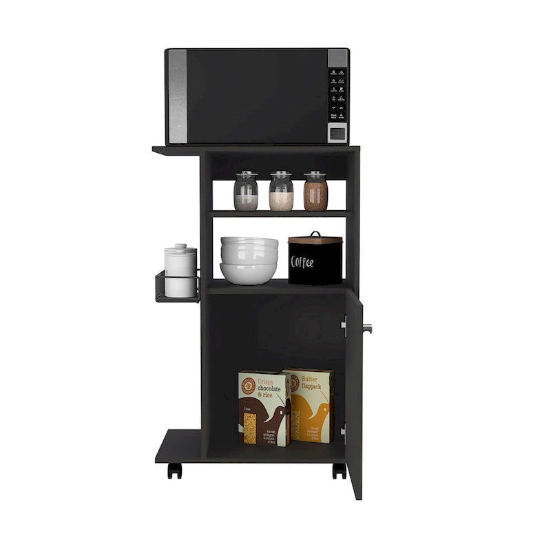 Kitchen Cart with Single Door Cabinet & Four Casters - White Finish