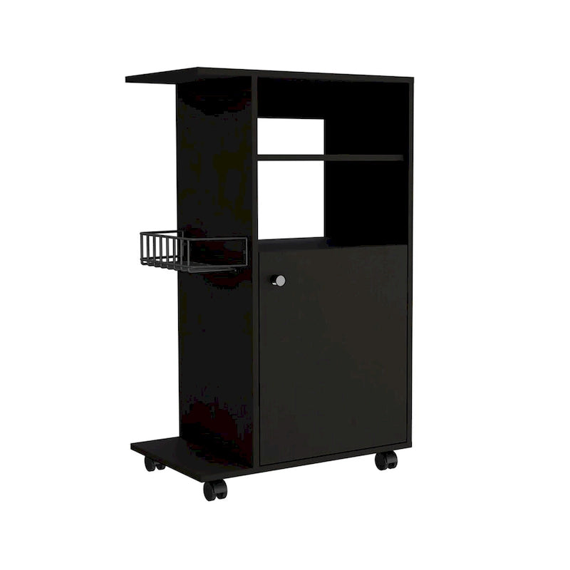 Kitchen Cart with Single Door Cabinet & Four Casters - White Finish