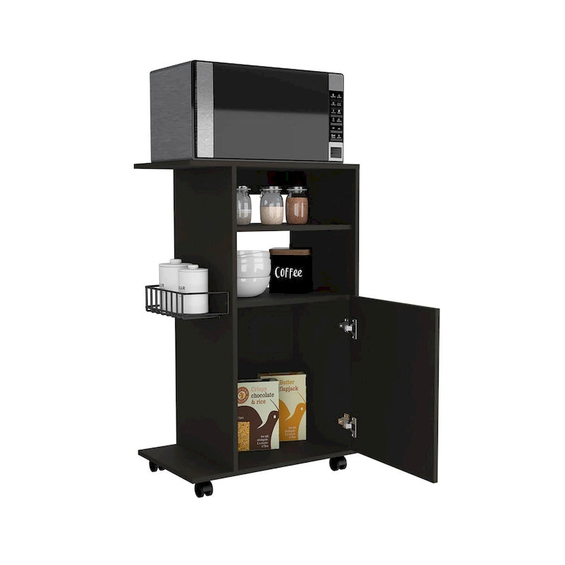 Kitchen Cart with Single Door Cabinet & Four Casters - White Finish