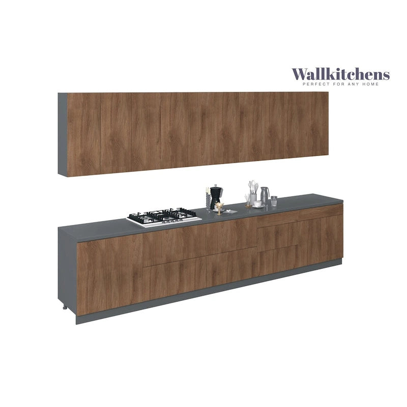 Natural Teak & Black Kitchen Cabinet - 13Ft Wide, Soft-Close