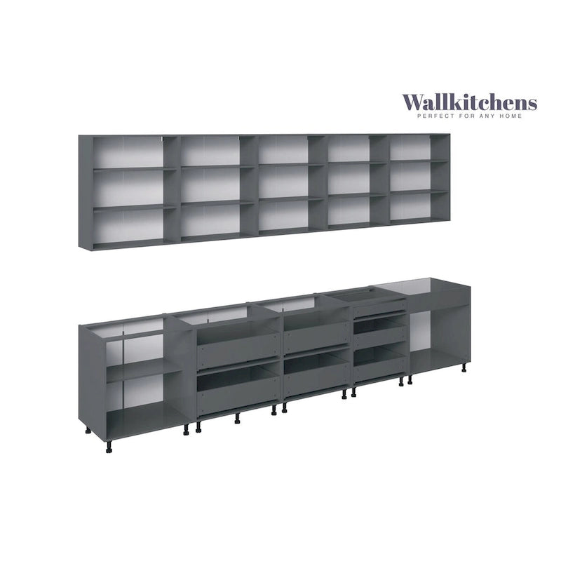 Natural Teak & Black Kitchen Cabinet - 13Ft Wide, Soft-Close
