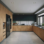 Natural Teak & Black Kitchen Cabinet - 13Ft Wide, Soft-Close