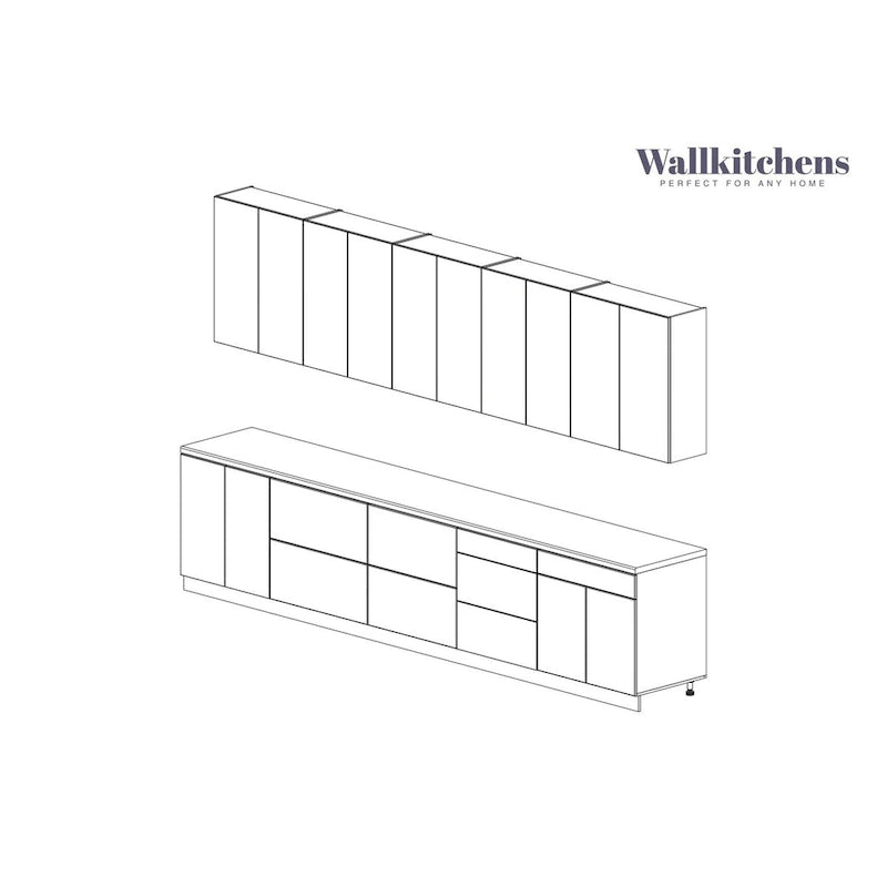 Natural Teak & Black Kitchen Cabinet - 13Ft Wide, Soft-Close