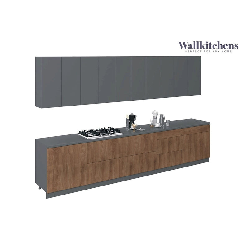 Natural Teak & Black Kitchen Cabinet - 13Ft Wide, Soft-Close