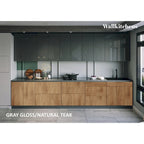 Natural Teak & Black Kitchen Cabinet - 13Ft Wide, Soft-Close