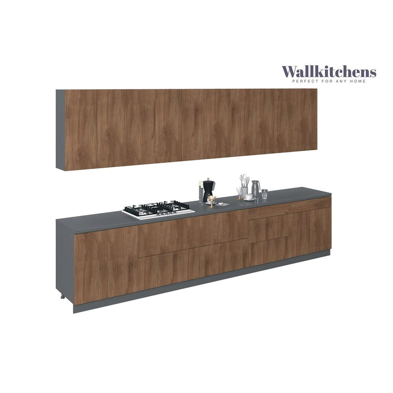 Natural Teak & Black Kitchen Cabinet - 13Ft Wide, Soft-Close