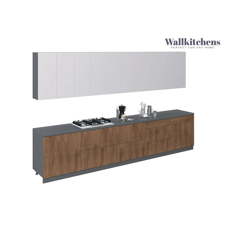 Natural Teak & Black Kitchen Cabinet - 13Ft Wide, Soft-Close