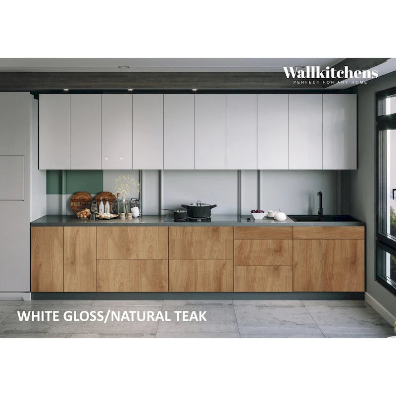 Natural Teak & Black Kitchen Cabinet - 13Ft Wide, Soft-Close