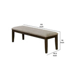 Fabric Upholstered Bench with Nailhead Trim and Tapered Legs, Gray and Espresso