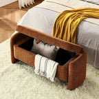 Oval Ottoman Storage Bench Chenille Fabric Bench with Large Storage Space