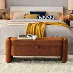 Oval Ottoman Storage Bench Chenille Fabric Bench with Large Storage Space
