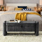 Oval Ottoman Storage Bench Chenille Fabric Bench with Large Storage Space
