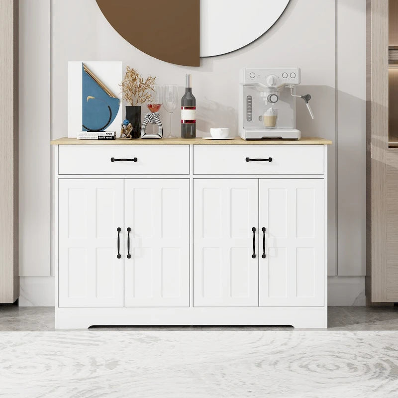 47.95" Farmhouse Buffet Cabinet Sideboard with 2 Drawers & 4 Doors - White