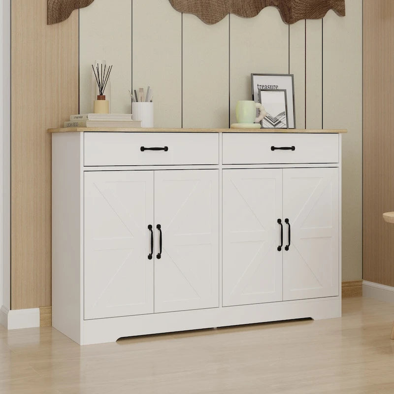 47.95" Farmhouse Buffet Cabinet Sideboard with 2 Drawers & 4 Doors - White
