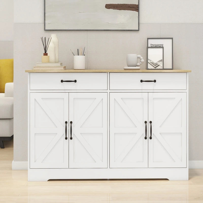 47.95" Farmhouse Buffet Cabinet Sideboard with 2 Drawers & 4 Doors - White
