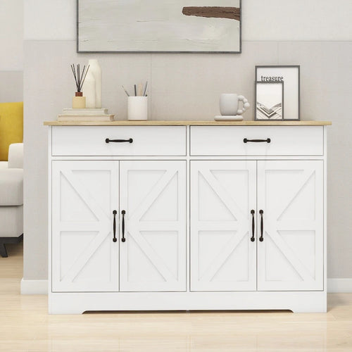 47.95" Farmhouse Buffet Cabinet Sideboard with 2 Drawers & 4 Doors - White