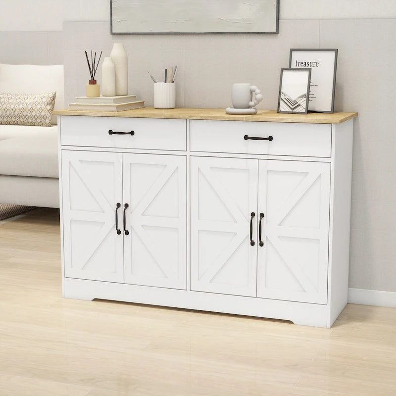 47.95" Farmhouse Buffet Cabinet Sideboard with 2 Drawers & 4 Doors - White