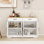 47.95" Farmhouse Buffet Cabinet Sideboard with 2 Drawers & 4 Doors - White