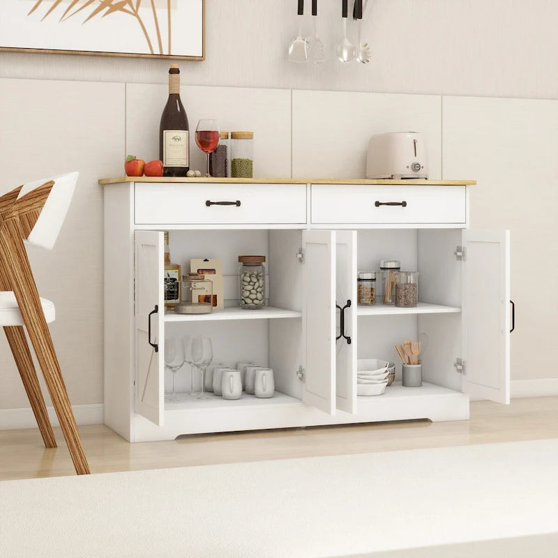 47.95" Farmhouse Buffet Cabinet Sideboard with 2 Drawers & 4 Doors - White