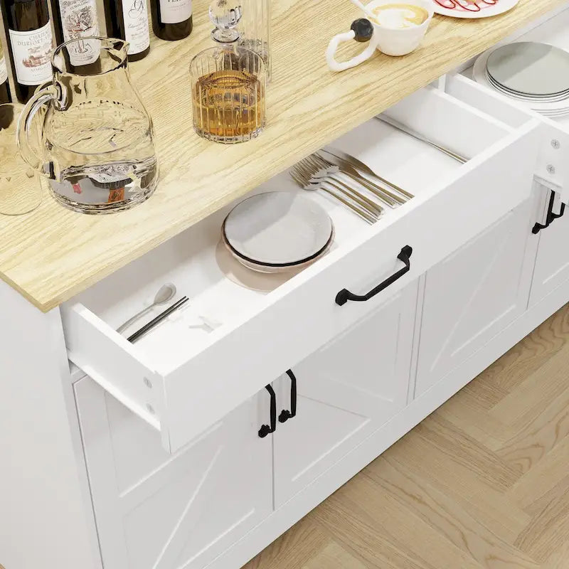 47.95" Farmhouse Buffet Cabinet Sideboard with 2 Drawers & 4 Doors - White