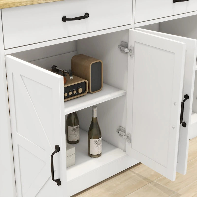 47.95" Farmhouse Buffet Cabinet Sideboard with 2 Drawers & 4 Doors - White